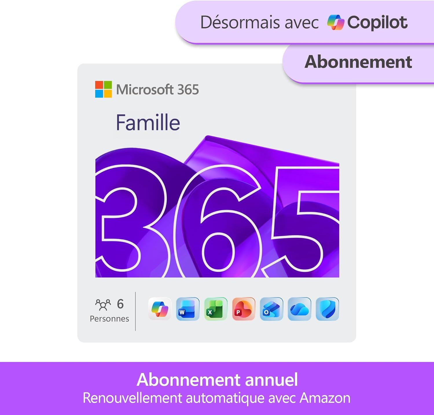 Vue principale : Abonnement Microsoft 365 Famille 6 utilisateurs 12 mois