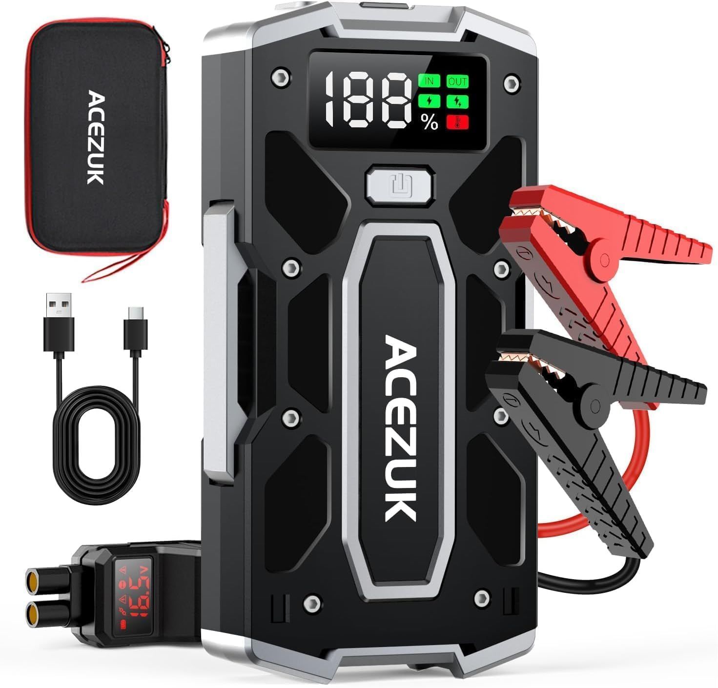 Vue principale : ACEZUK ACEZUK Car Battery Booster 9000A, Portable Car Battery Starter (up to 8.0L Diesel or 10.0L Gas), 12V…
