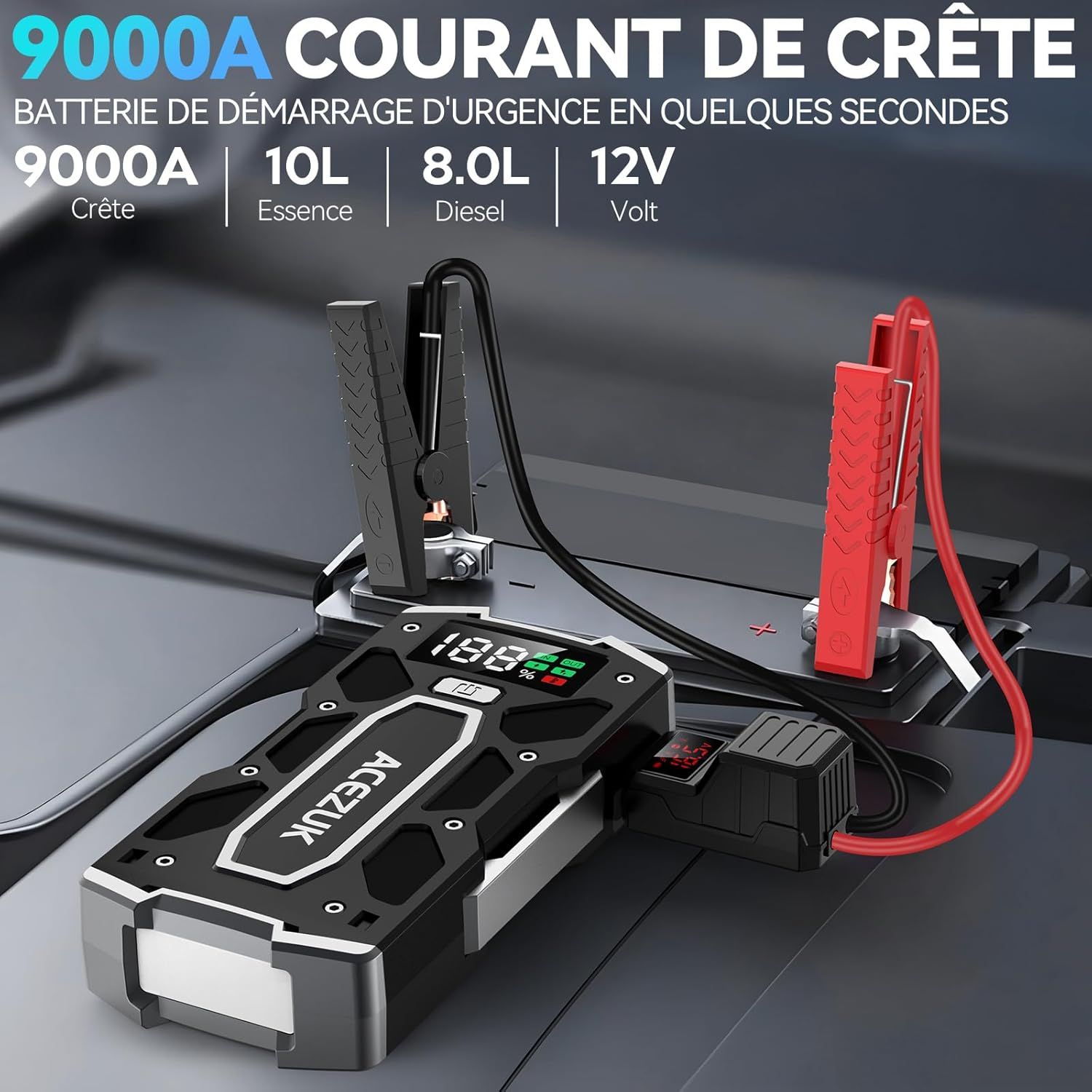 Détail et caractéristiques du démarreur portable ACEZUK 9000A