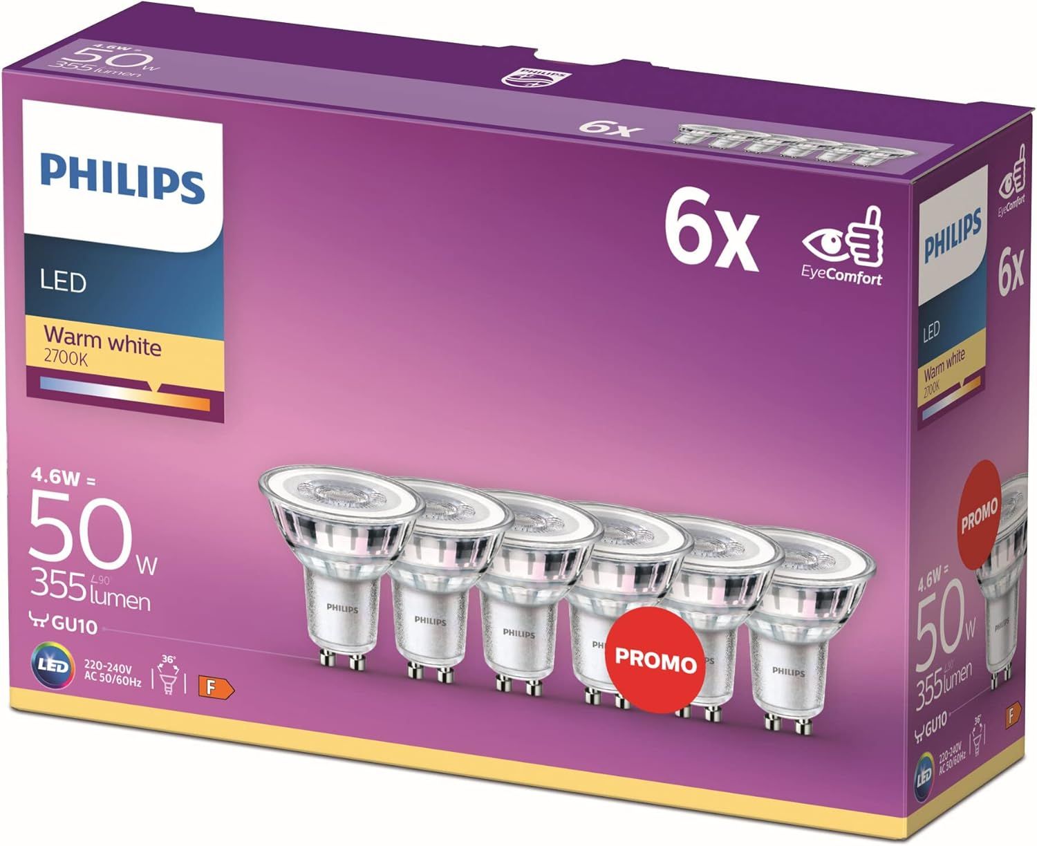 Vue principale : Ampoule LED Philips 50W GU10 blanc chaud (2700K)