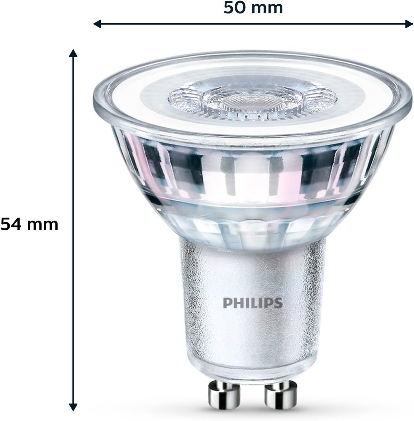 Présentation produit : Philips LED Classic 50 W, GU10, Pack of 6, Warm White (2700 Kelvin), 355 Lumens, Reflector