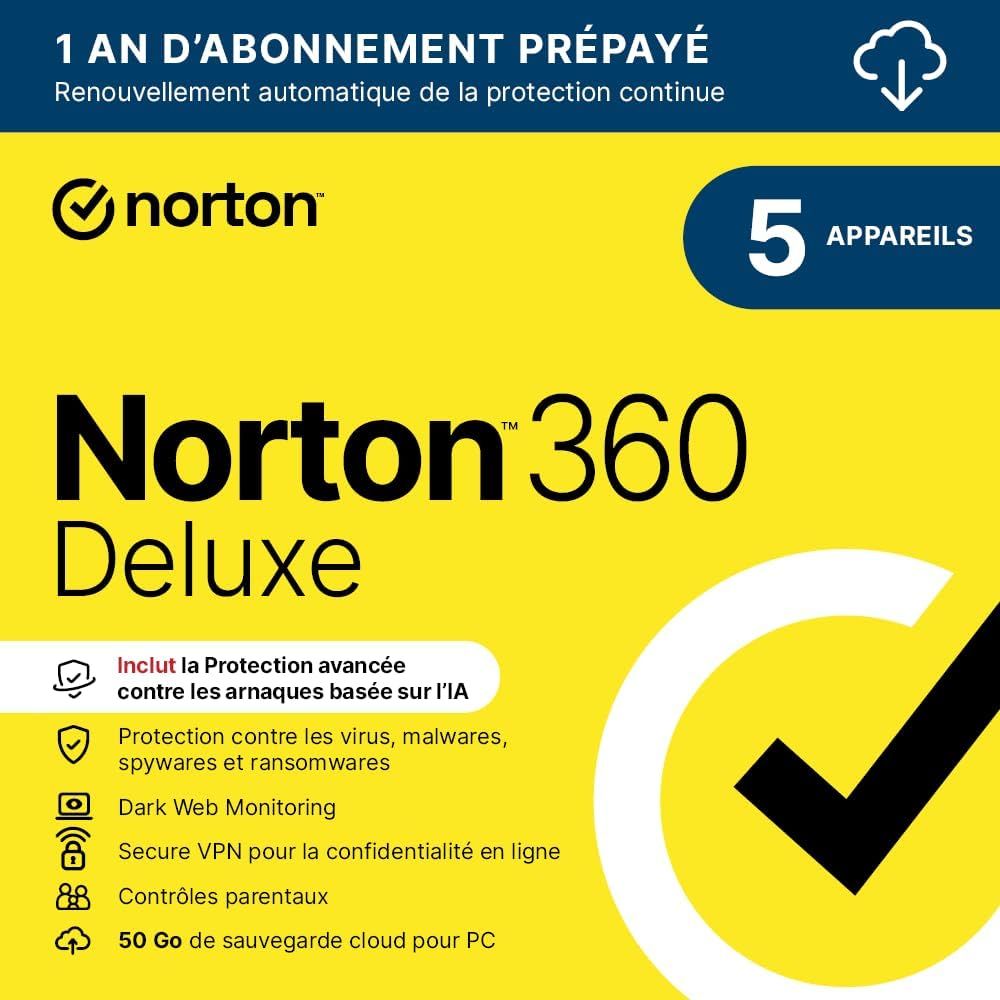 Vue principale : Antivirus Norton 360 Deluxe pour 5 appareils