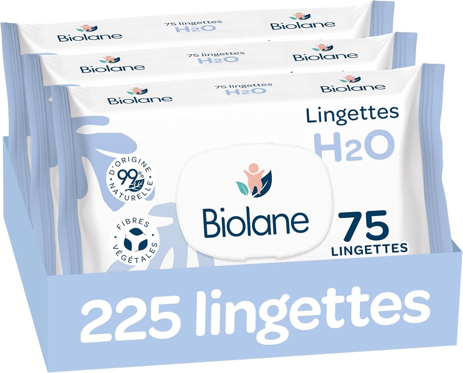 Vue principale : Biolane BIOLANE - Baby Wipes with Water - 225 Wipes - Pack of 3 x 75 - Gentle and Effective Cleaning - From…