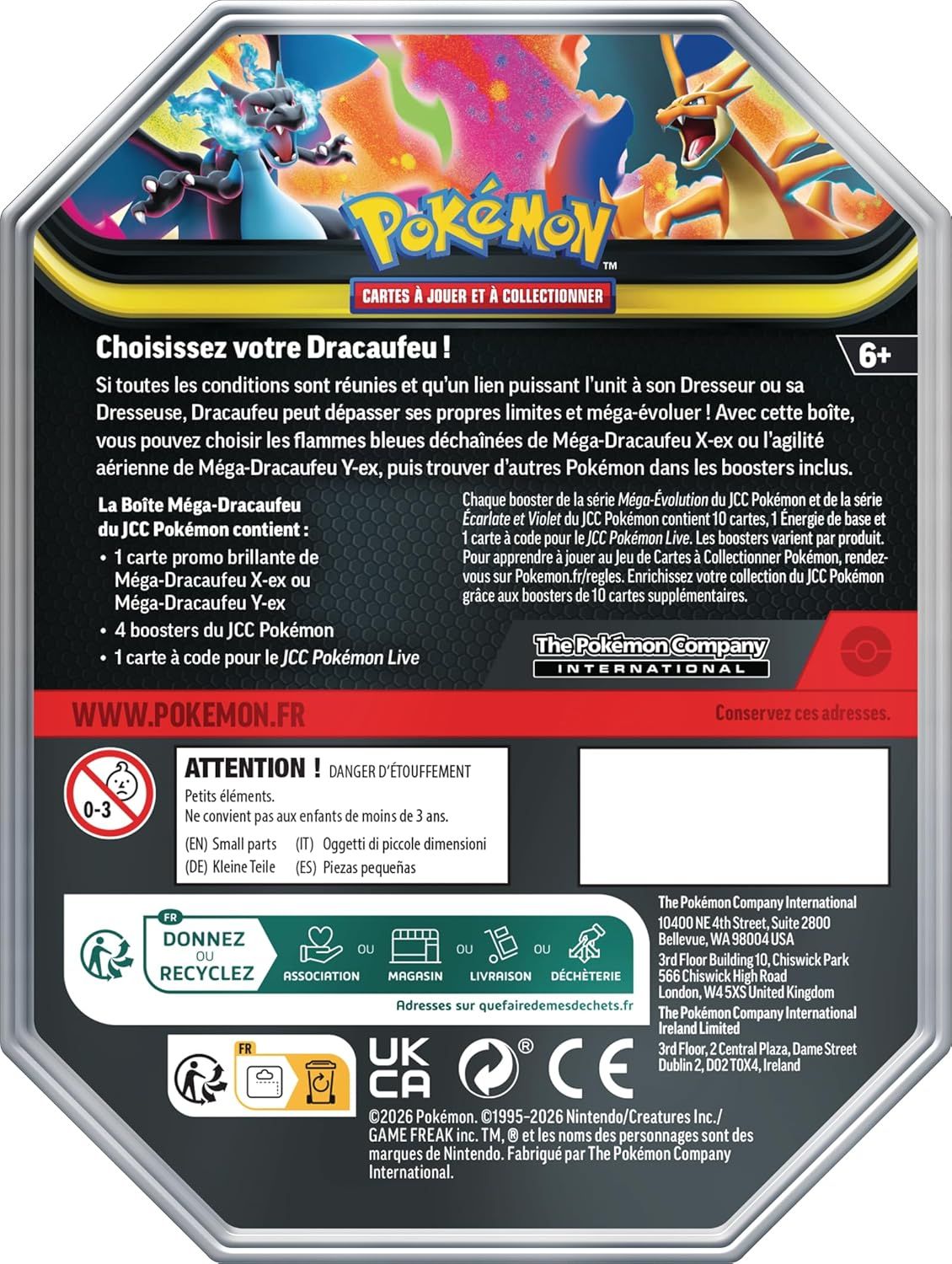 Détail des 4 boosters et de la carte promo Méga-Dracaufeu X-ex