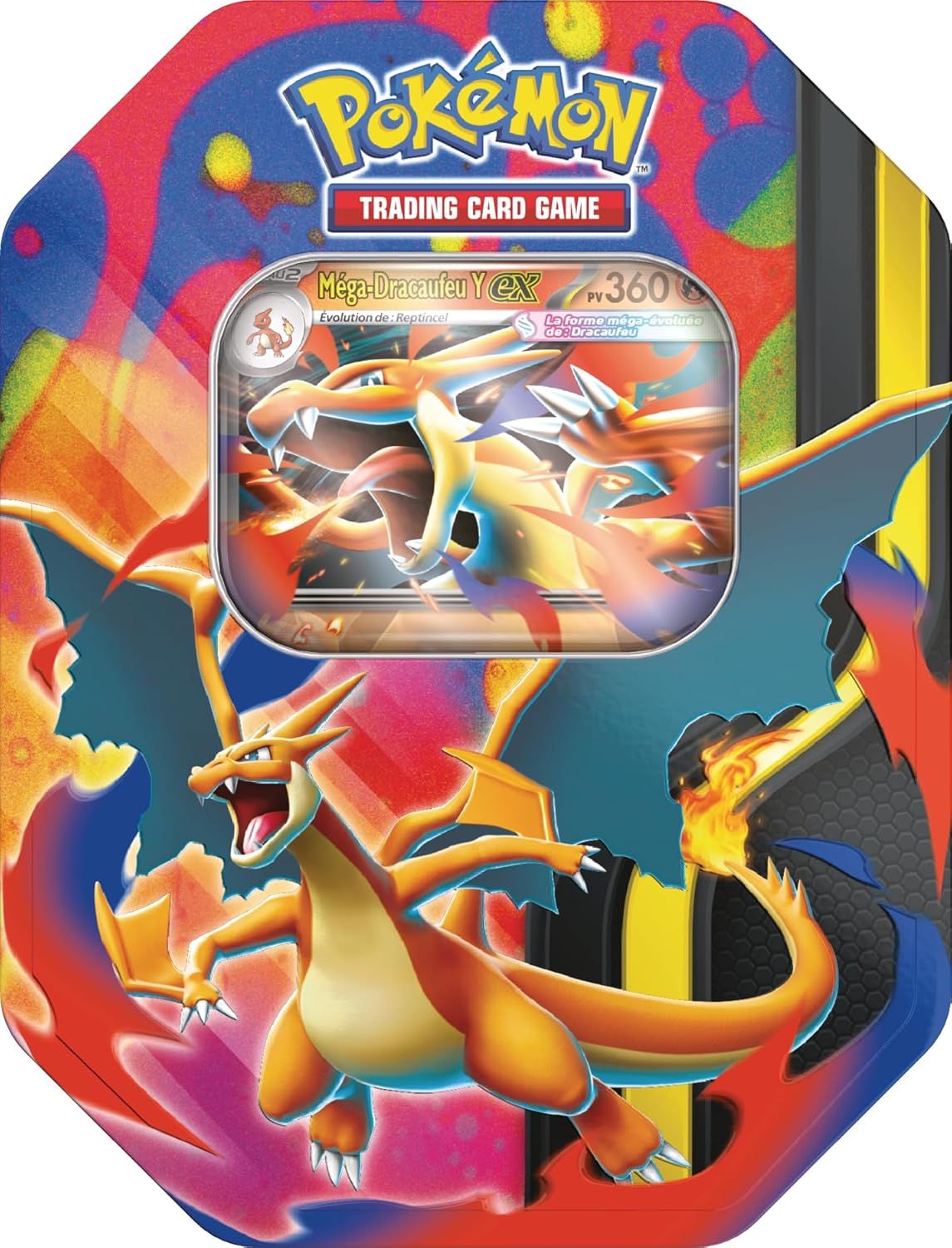 Vue principale : Boîte Pokémon Y-ex Méga Dracaufeu avec 4 boosters et carte promo