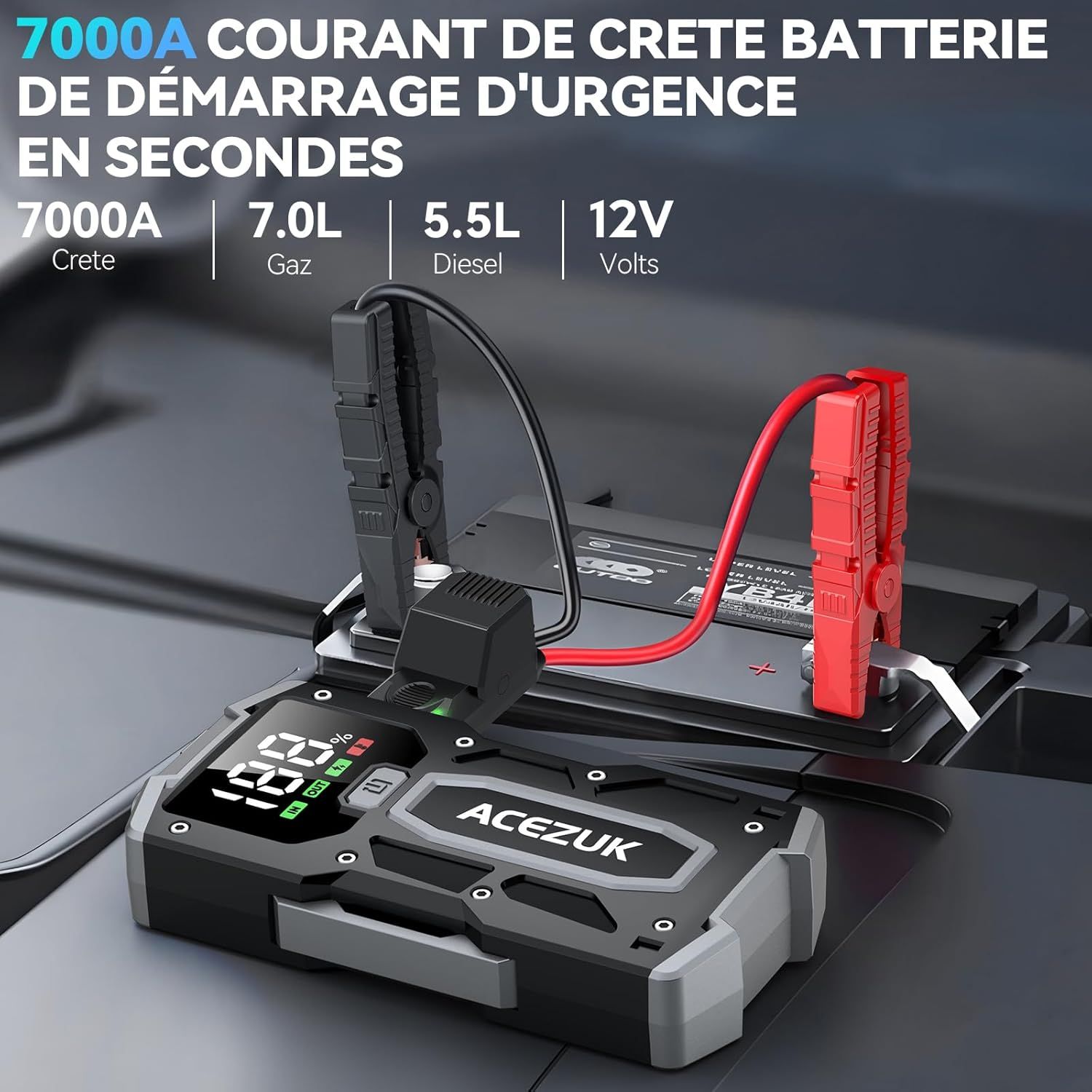 Pinces de démarrage et écran LCD du booster ACEZUK M01