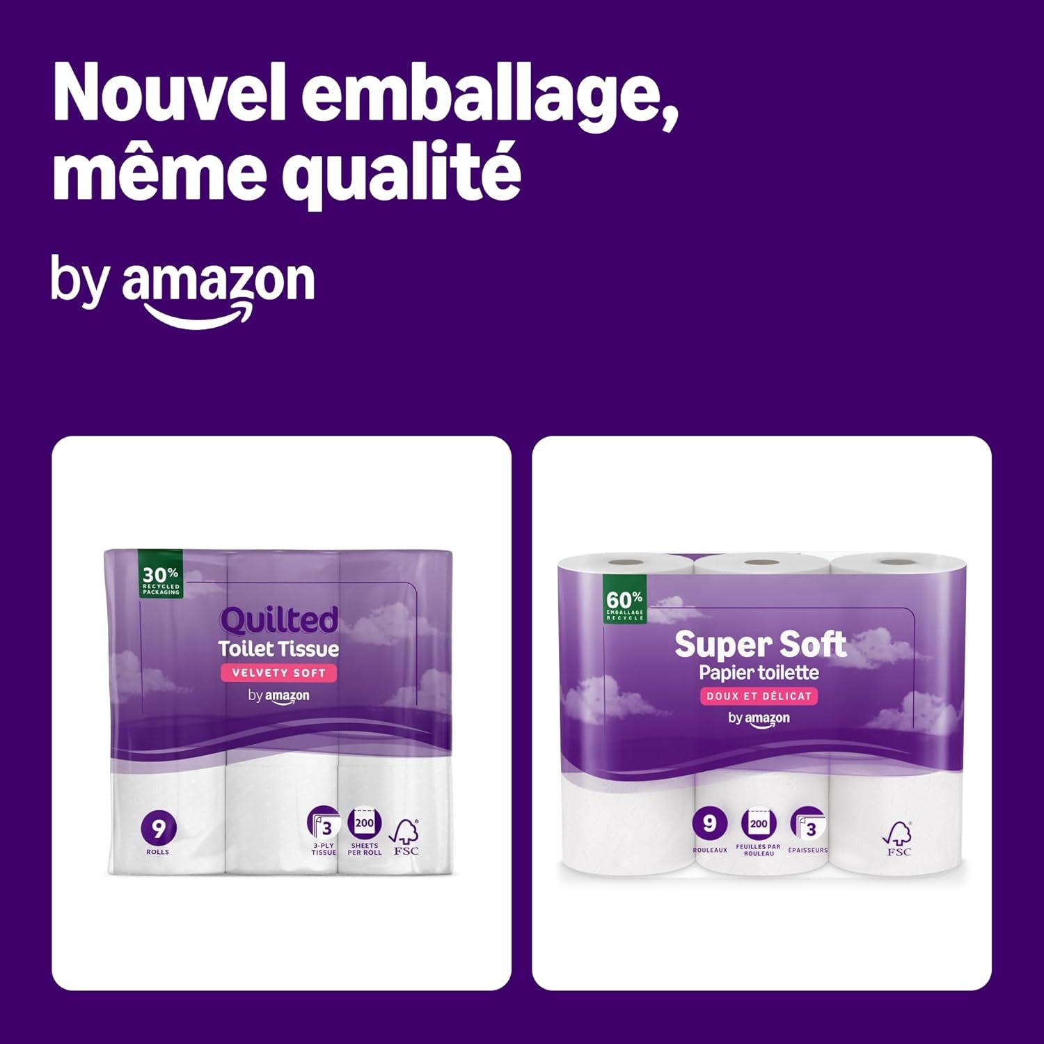 Feuille de papier toilette Amazon 3 plis, vue rapprochée