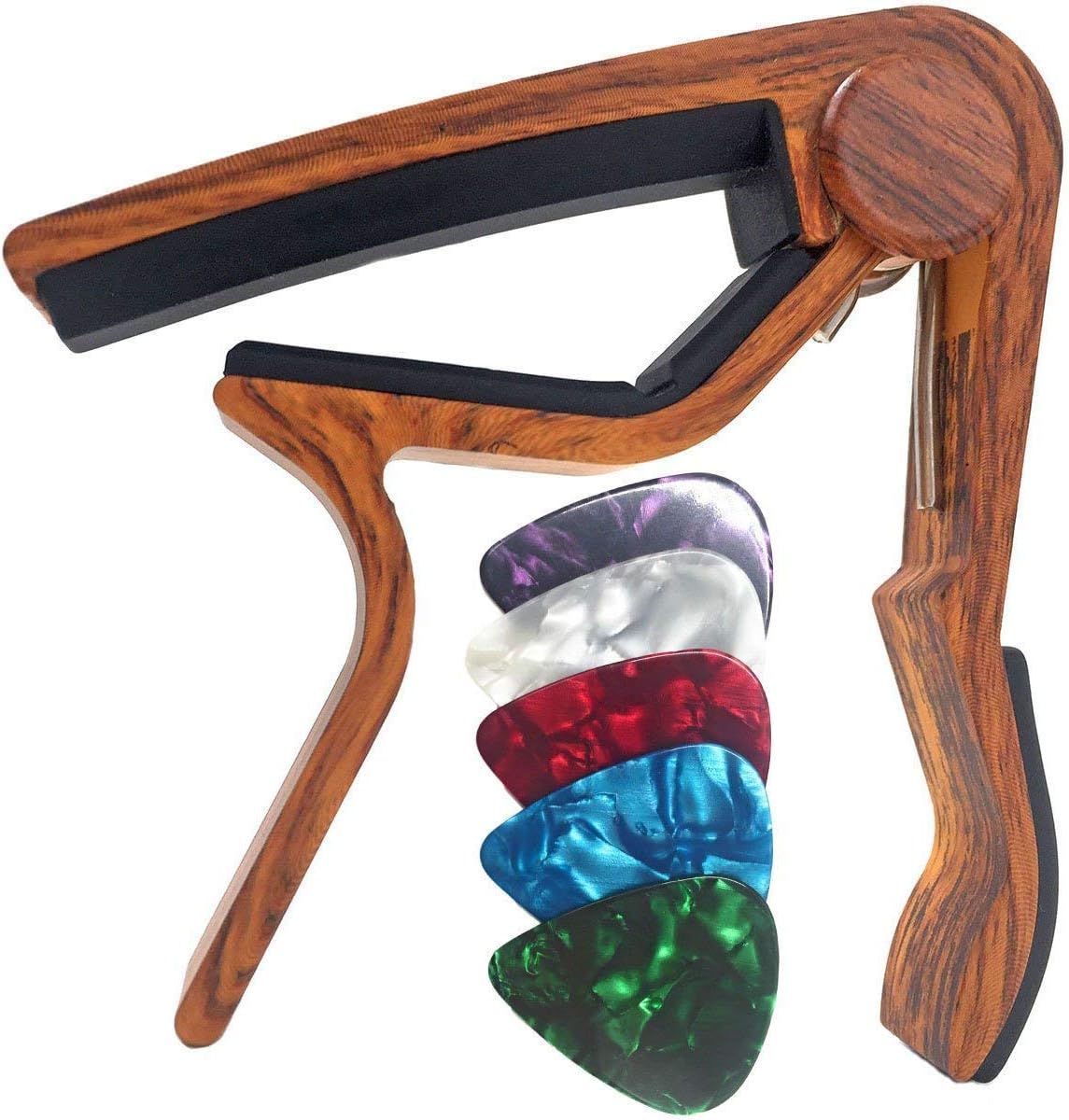 Vue principale : Capodastre WiNGO pour guitare folk et ukulélé avec 5 médiators