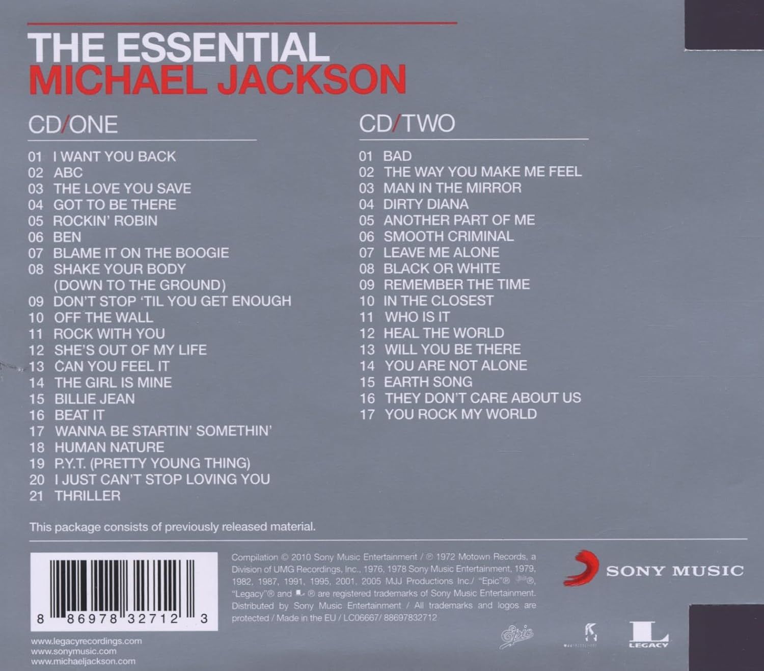 Détail de la pochette du CD The Essential Michael Jackson