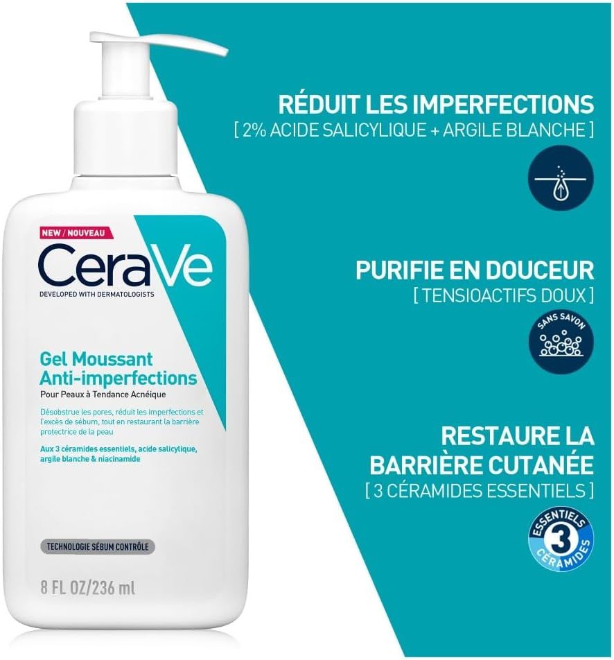 Présentation du Gel Moussant Anti-Imperfections CeraVe en utilisation