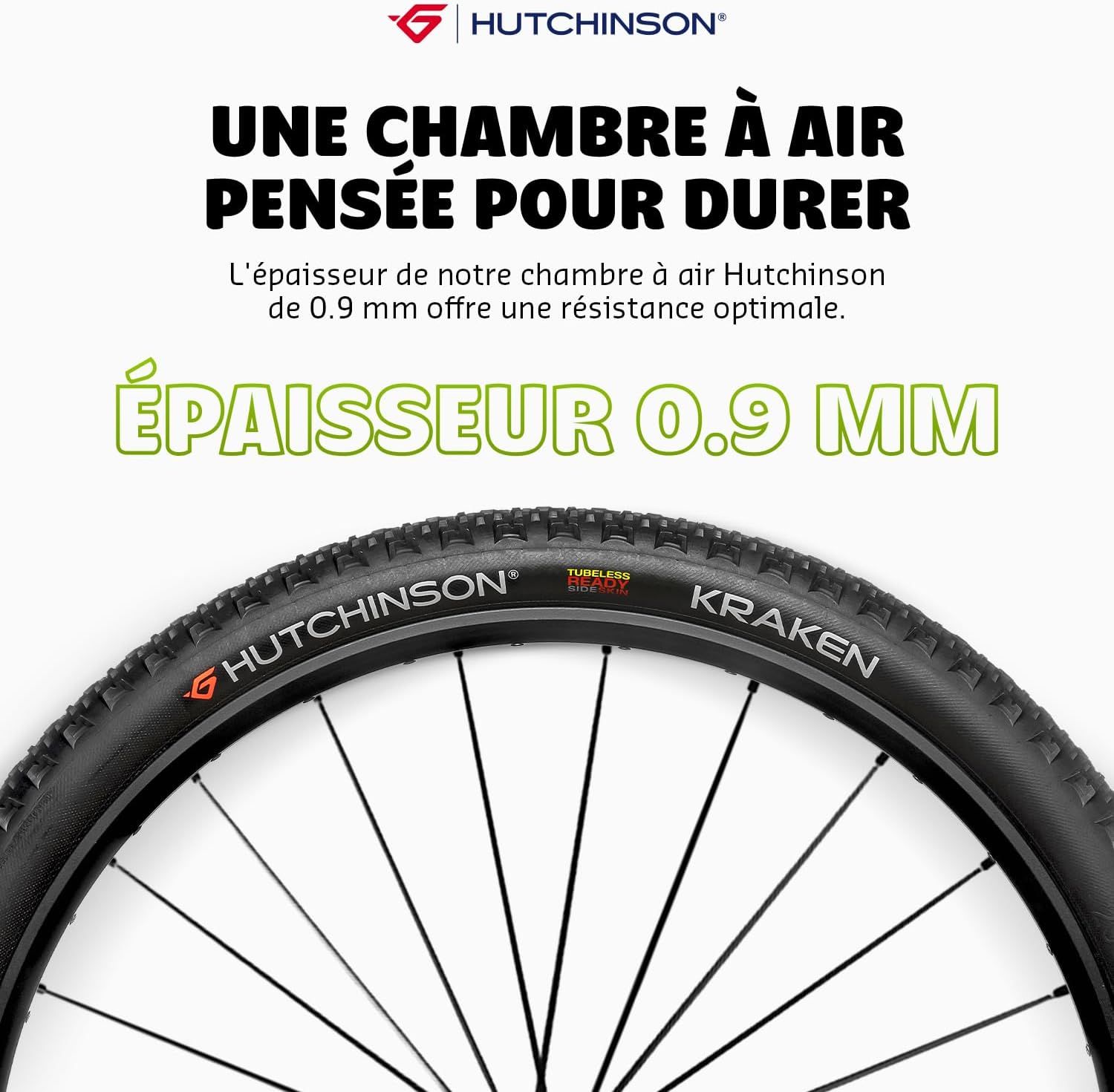 Détail des valves Presta et Schrader pour chambres à air VTT Hutchinson.