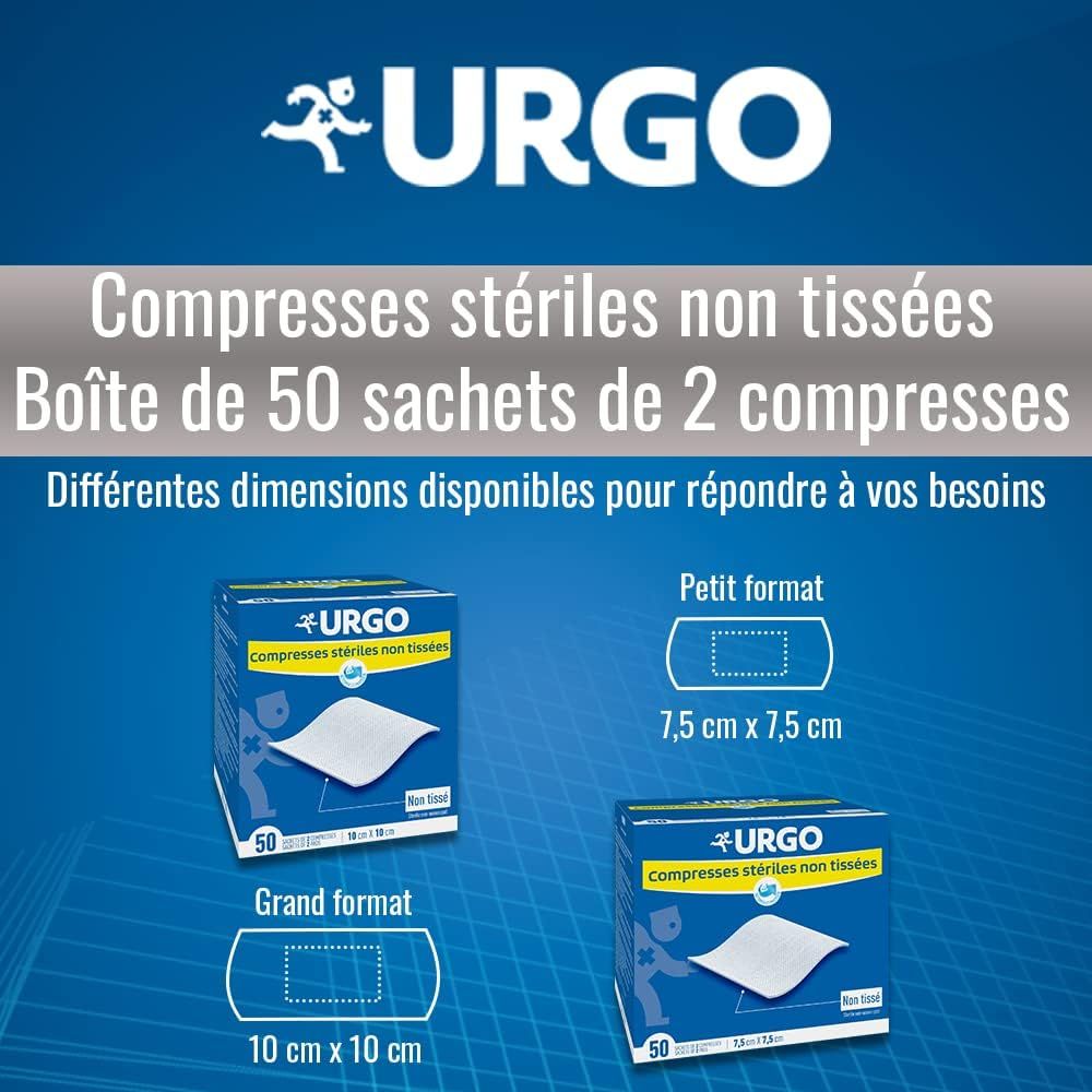 Présentation des compresses Urgo dans leur emballage individuel
