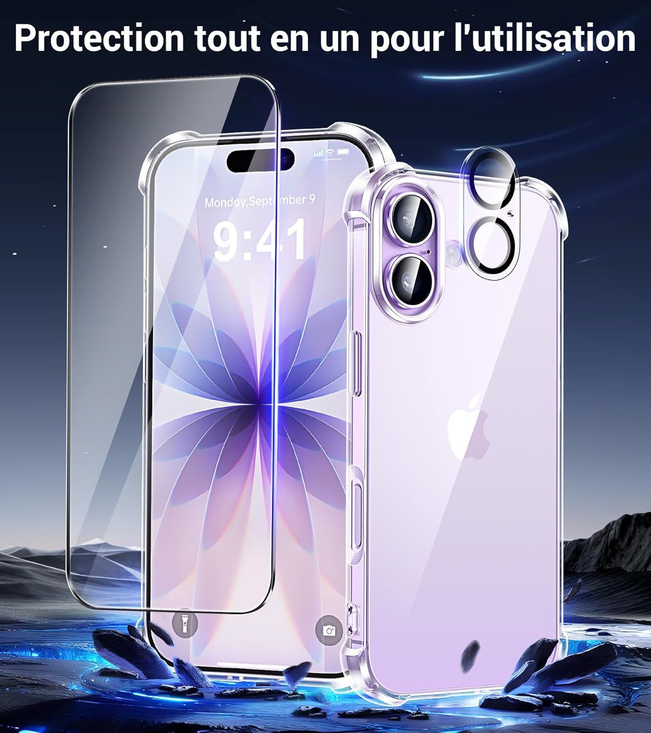 Coque FLLAO 4 en 1 pour iPhone 17 avec verre trempé et film caméra