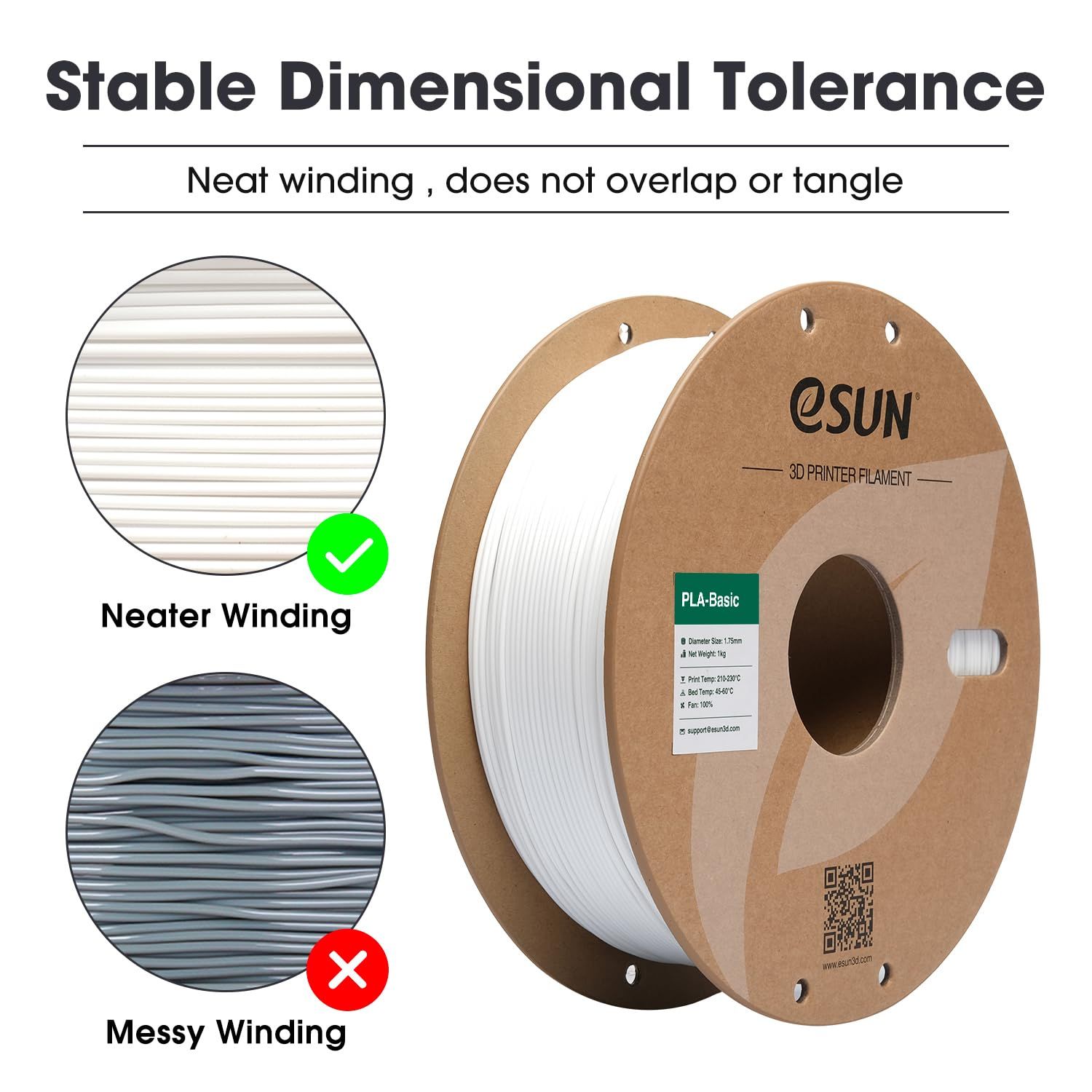 Détail de la bobine de filament eSUN PLA Basic blanc 1.75 mm