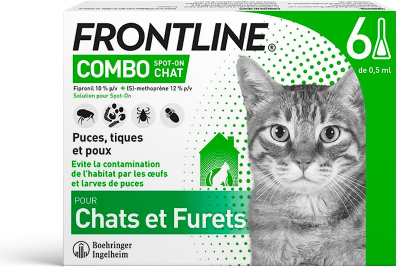Vue principale : FRONTLINE FRONTLINE Cat Combo - Fleas, Ticks & Lice - Against Larvae & Eggs - Kills & Kills - Protects Anim…
