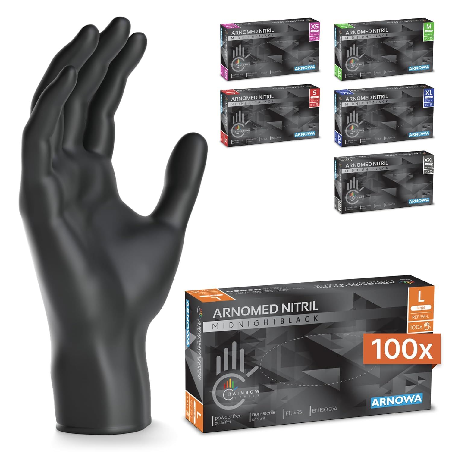 Vue principale : Gants nitrile noirs ARNOMED taille L