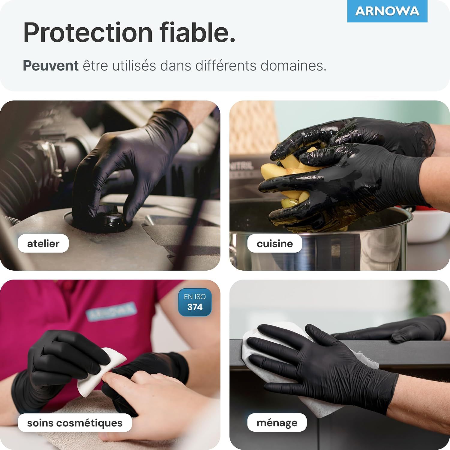 Comparaison visuelle entre les gants ARNOMED et un modèle générique.