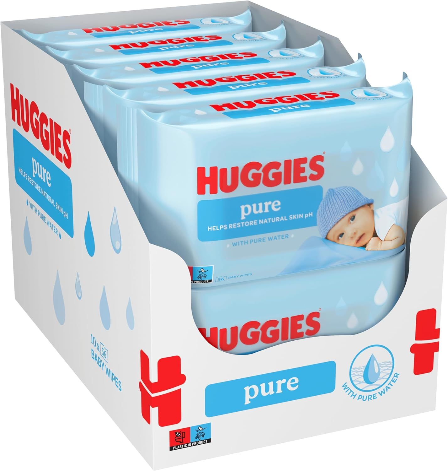 Vue principale : HUGGIES Huggies Pure Baby Wipes, 18 Packs (1008 Wipes Total) - 99% Pure Water Wipes - Fragrance Free for Ge…