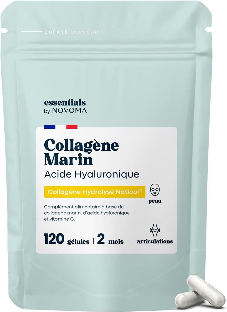 Vue principale : NOVOMA Marine Collagen + Hyaluronic Acid & Vitamin C, 120 Capsules – 2 Months, Naticol Hydrolyzed Collagen…