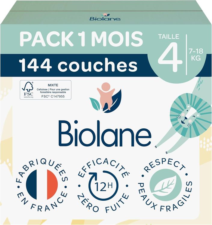 Vue principale : Biolane BIOLANE - Baby nappies size 4 - (7-18 kg) - Sensitive skin - Ultra-absorbent, no leakage, dry for u…
