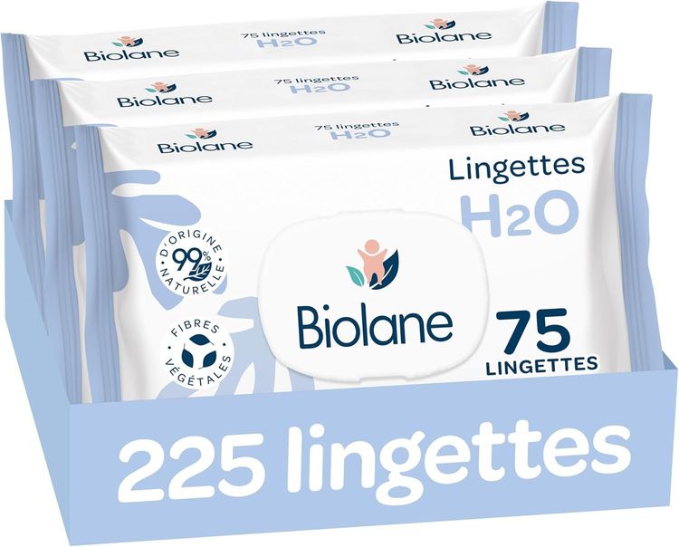 Vue principale : Biolane BIOLANE - Baby Wipes with Water - 225 Wipes - Pack of 3 x 75 - Gentle and Effective Cleaning - From…