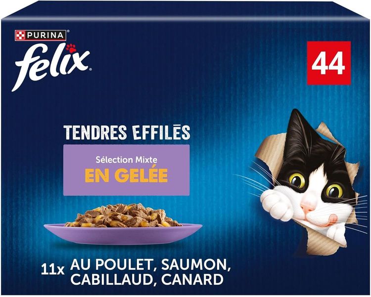 Vue principale : Felix FELIX | Tendres Tapered | Jelly | Adult Cat | 100% Complete and Balanced Recipe | Selection with Salm…