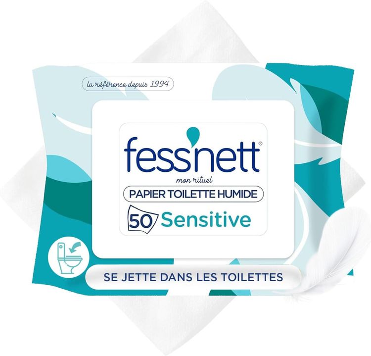 Vue principale : fess'nett Fess Nett Fess'nett Sensitive Wet Toilet Paper 50 Pieces 1 Unit