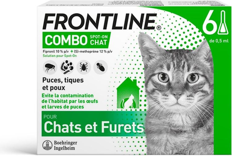 Vue principale : FRONTLINE FRONTLINE Cat Combo - Fleas, Ticks & Lice - Against Larvae & Eggs - Kills & Kills - Protects Anim…