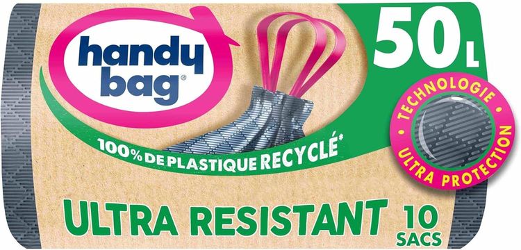 Vue principale : Handy Bag Handy Bag Bin Liners with Sliding Handles Heavy Duty & Leak-Proof Bottom, 100% Recycled Plastic,…