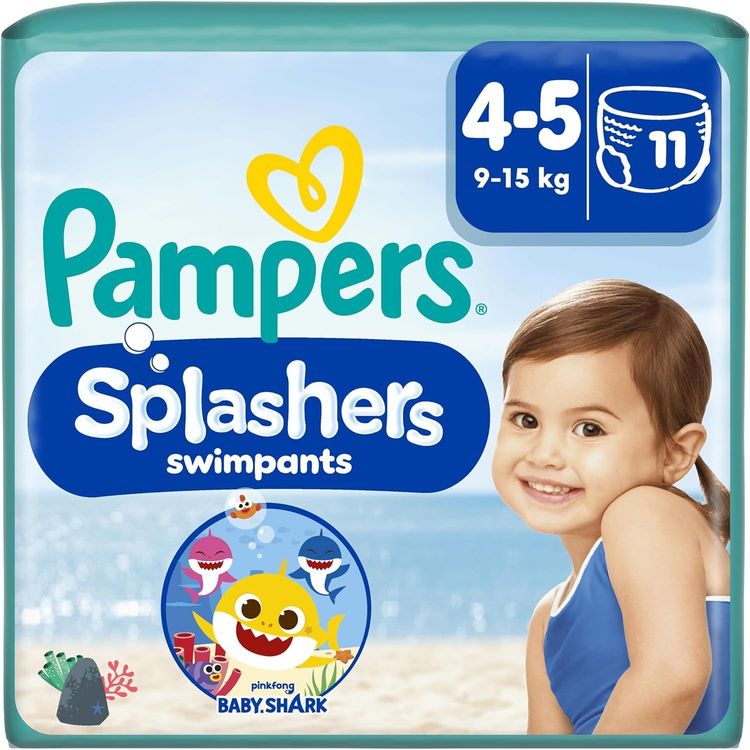 Vue principale : Couches jetables Pampers Splashers taille 4-5, motifs Baby Shark