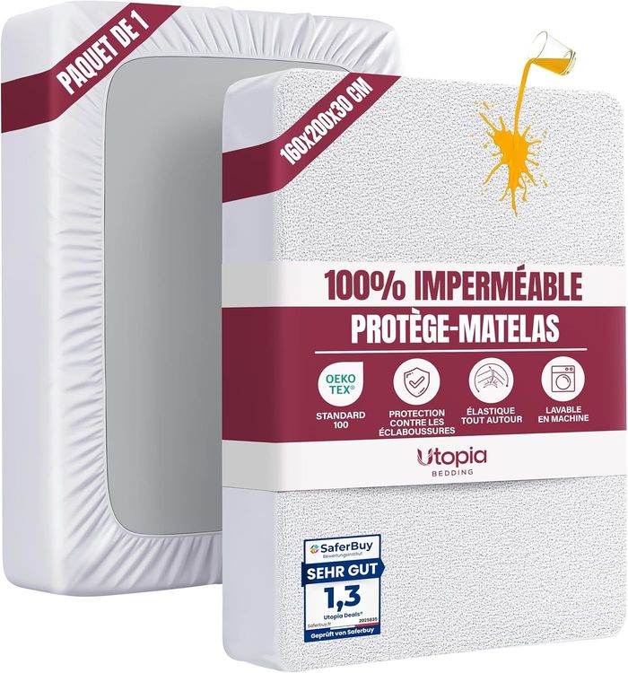 Vue principale : Protecteur de matelas Utopia 160x200 cm blanc