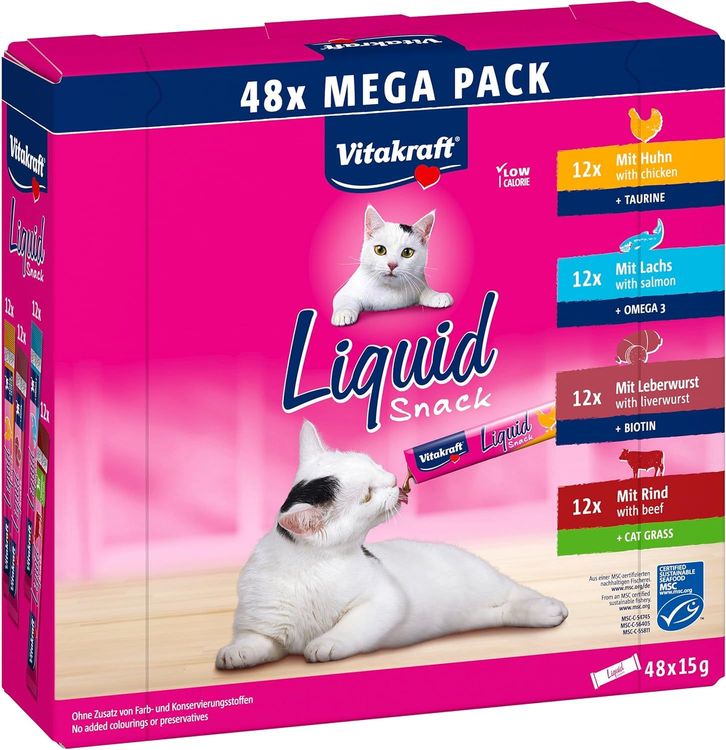 Vue principale : Vitakraft VITAKRAFT - Liquid Snack for Cats, Cat Treats in Mega Pack, Creamy Texture, Beef, Chicken, Salmon…