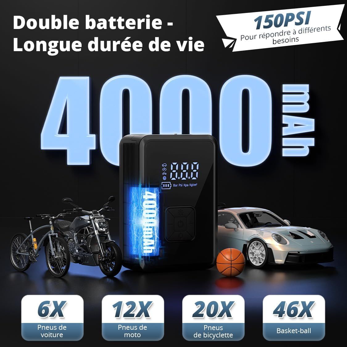 Accessoires inclus avec le compresseur portable Oasser 150 PSI