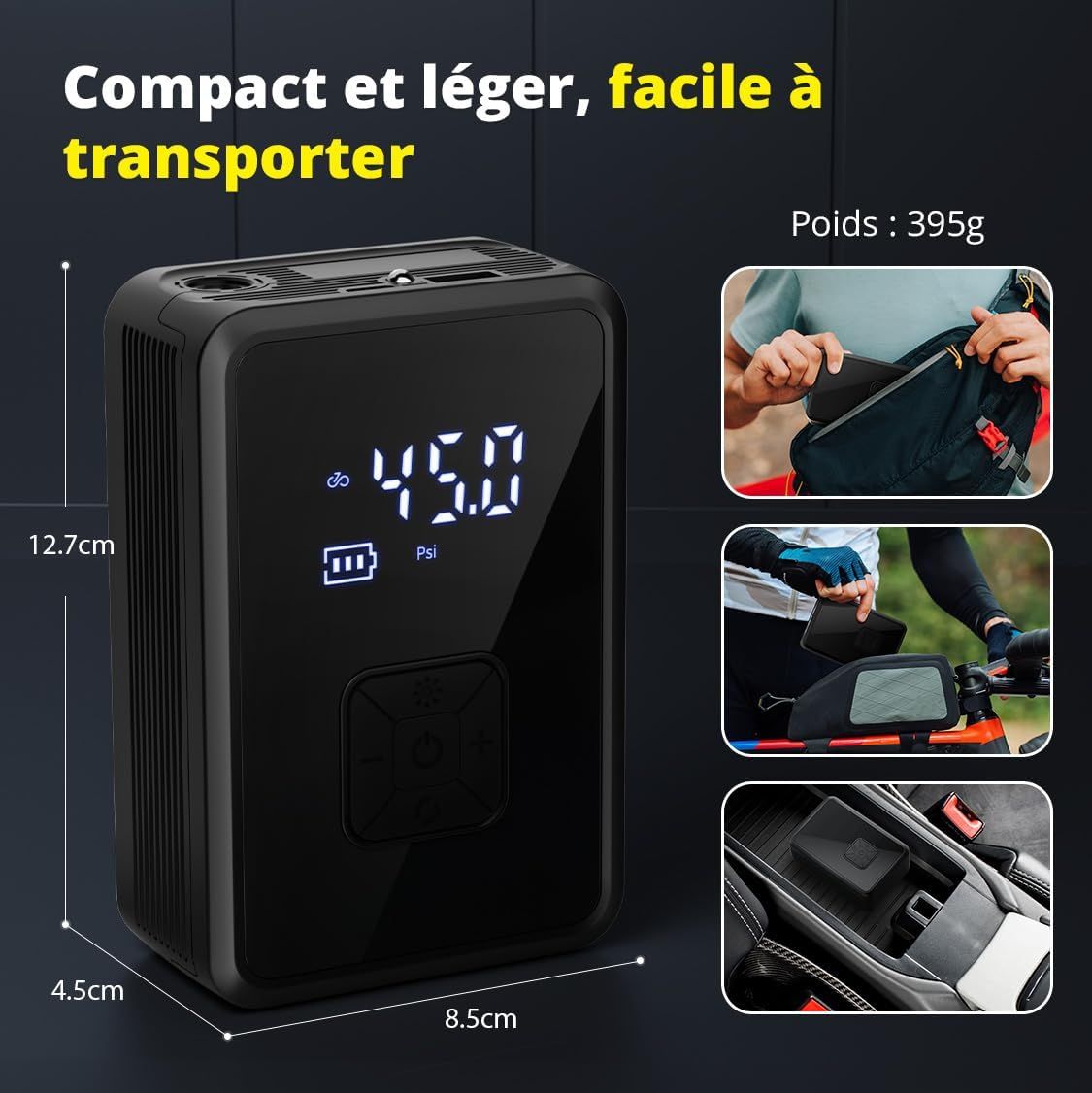 Utilisation du compresseur portable Oasser pour gonfler un pneu