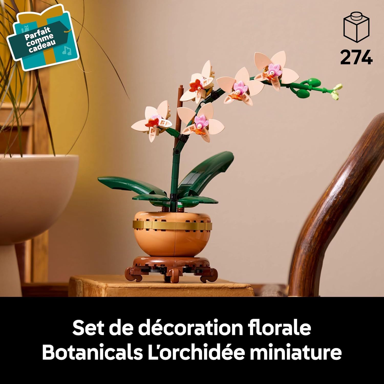 Détail des fleurs et des bourgeons de l'orchidée LEGO