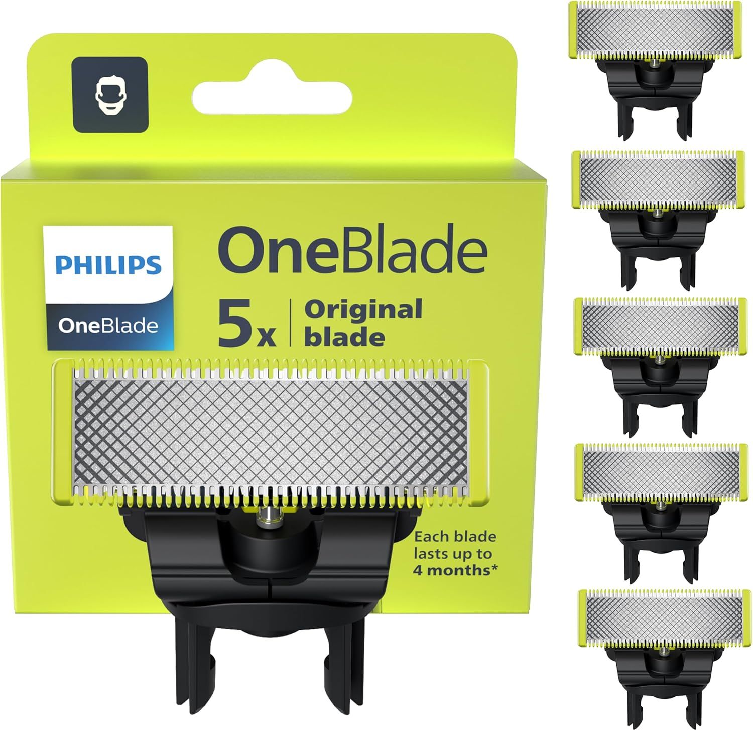 Vue principale : Philips Philips OneBlade 5 x lames de rechange d'origine, pour tailler, couper et raser, compatible avec to…