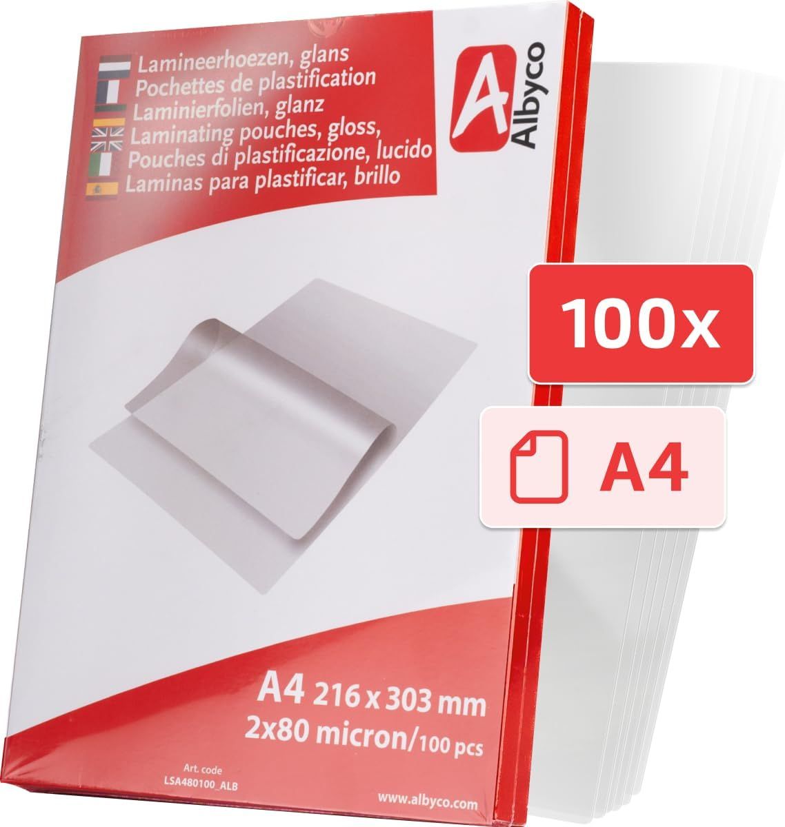Gros plan sur une pochette Albyco A4 160 microns avec effet brillant