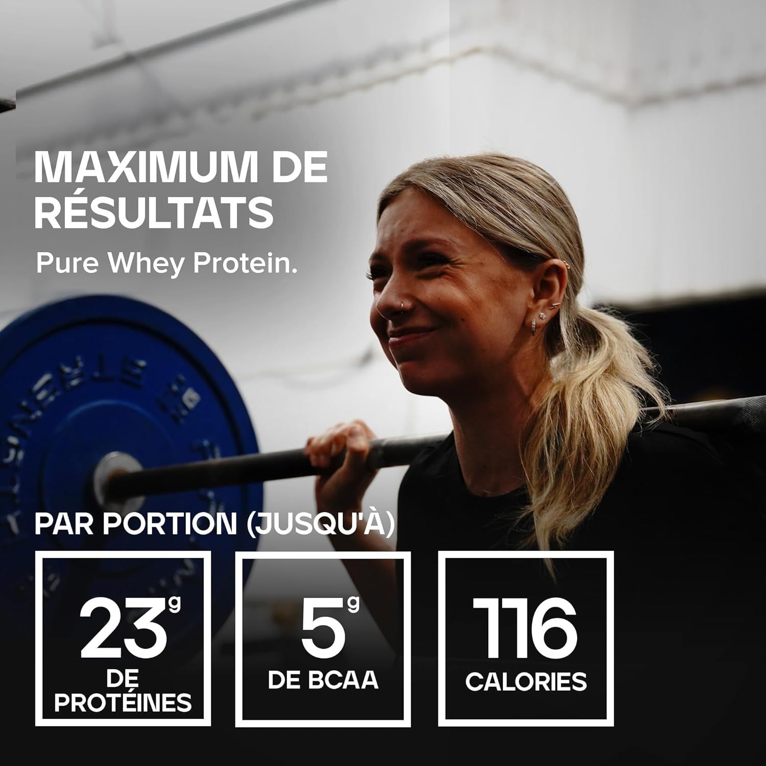 Vue rapprochée de la protéine en poudre Bulk Pure Whey Vanille et de ses caractéristiques