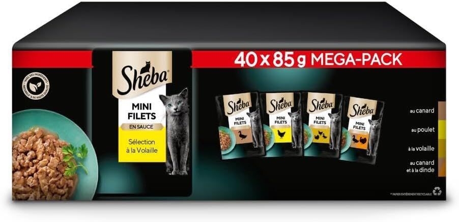 Vue principale : Sheba SHEBA Mini Fillets – Fresh Sauce, Poultry Selection for Adult Cats – 40 x 85 g