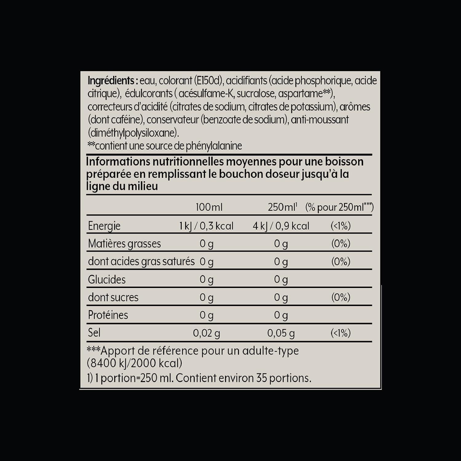 Détail et caractéristiques : concentré Sodastream Pepsi Zero Sucre