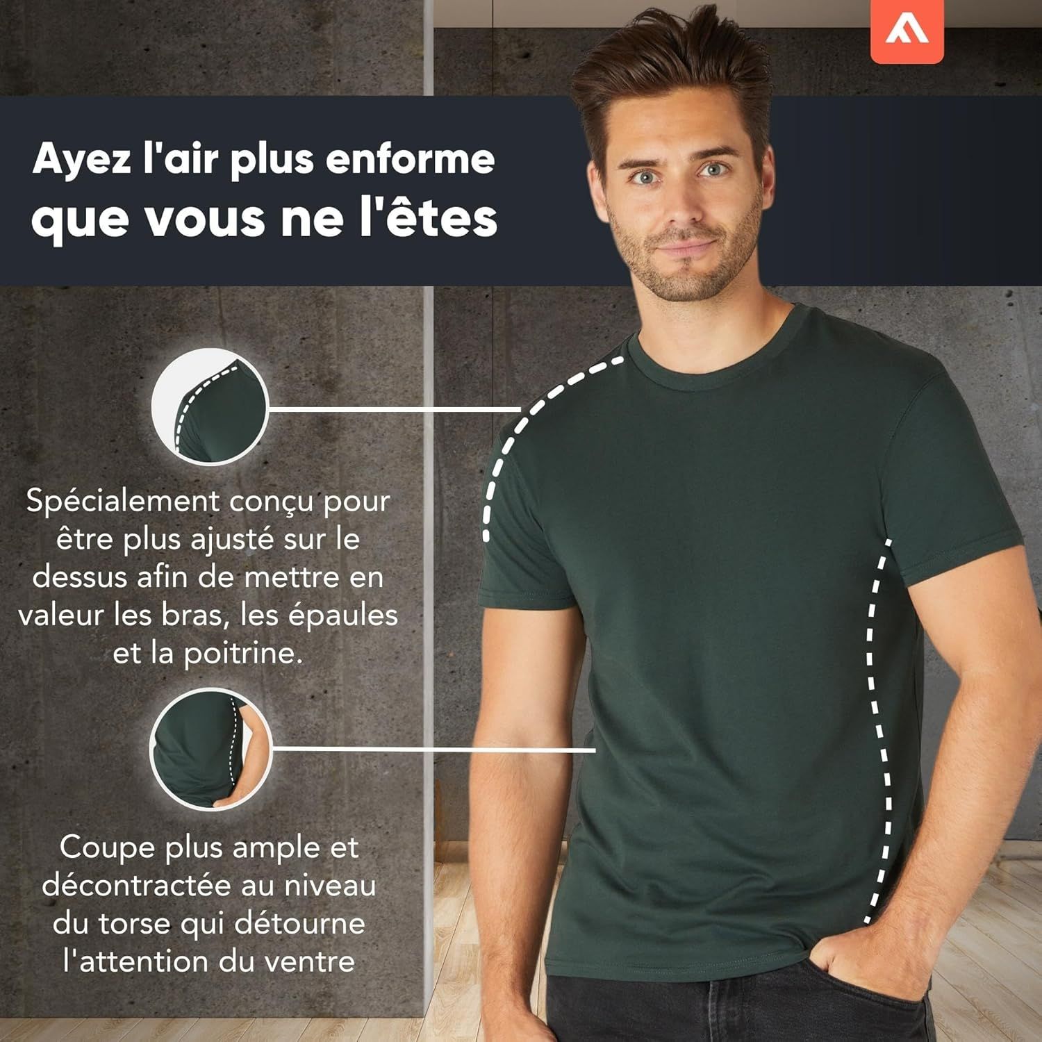 Détail de la matière et de la coupe des t-shirts FM London