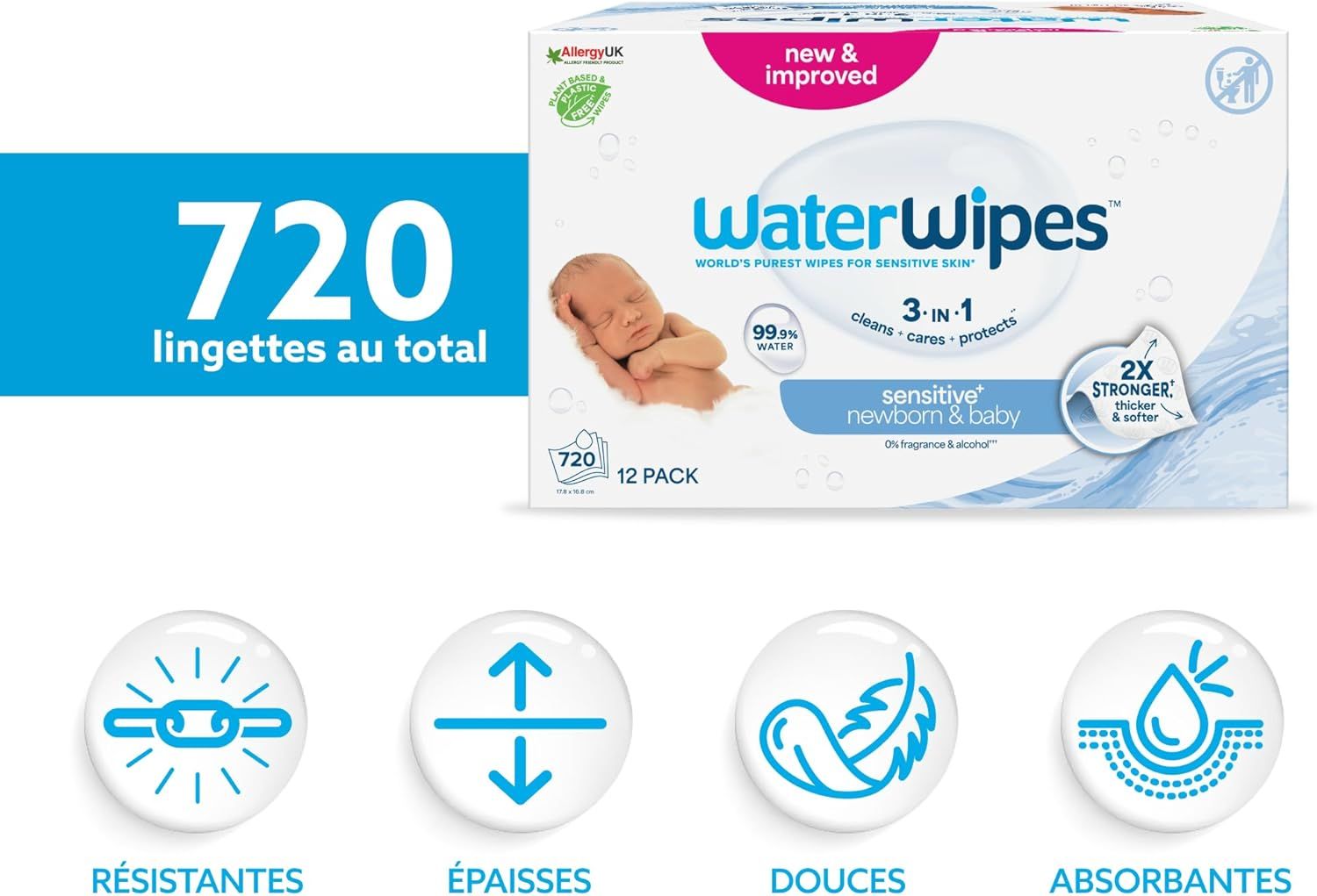 Détail et caractéristiques des lingettes WaterWipes Sensitive+